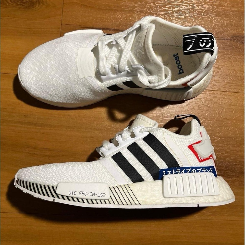 Youth Adidas NMD R1 Japanese White Black Boost Slip On Lace Up Sneakers